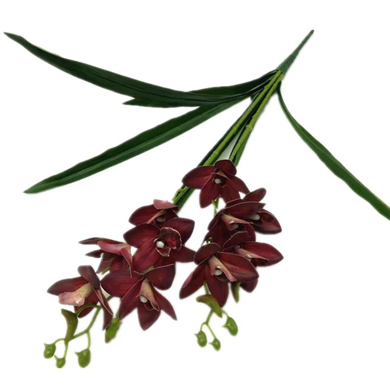One Artificial Cymbidium Orchid Branch Two Forks 3D Print Latex Phaenopsis Flower