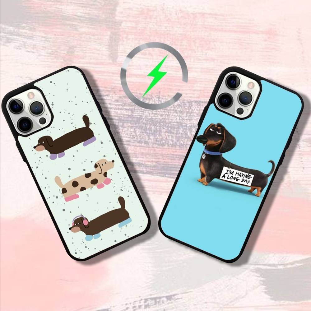 Cartoon Dachshund Phone Case For iPhone 16,15,14,13,12,11,Pro,Max,Plus,Mini,SE4,E Magnetic Magsafe Wireless Charging
