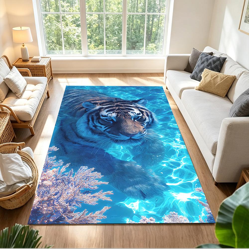Wild Tiger In Jungle Non-Slip Home Carpet Design for Office Decor Living Room Bedroom Gift