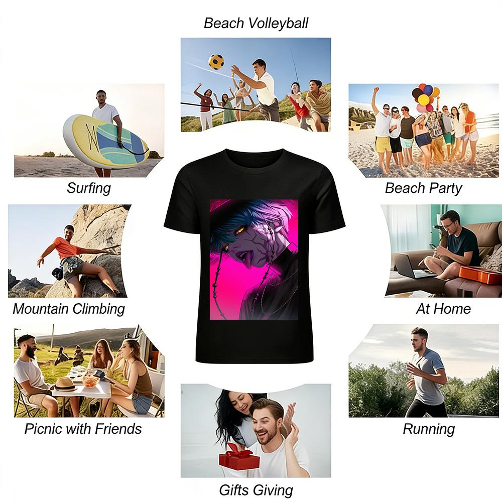 Dark Jujutsu Kaisen Gojo Satoru Printed T-shirt Anime Peripheral Loose Casual Top For Men Women Pure Cotton T-shirt