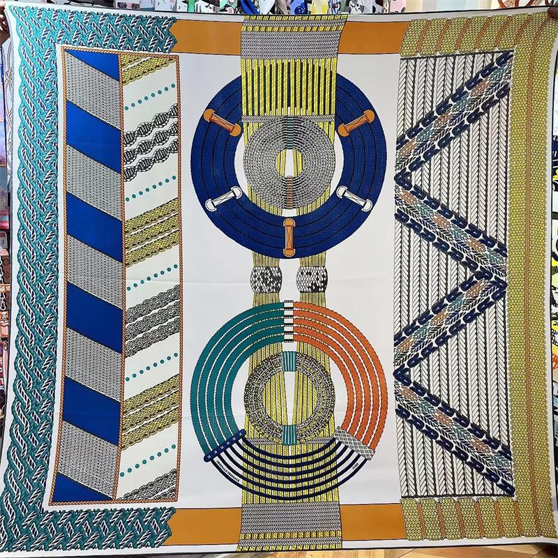 

POBING Silk Cashmere Scarf Women Hand Rolled Rope Print Square Scarves Wraps Bandana Big Hijabs Female Foulard 135CM 135CM x 135CM