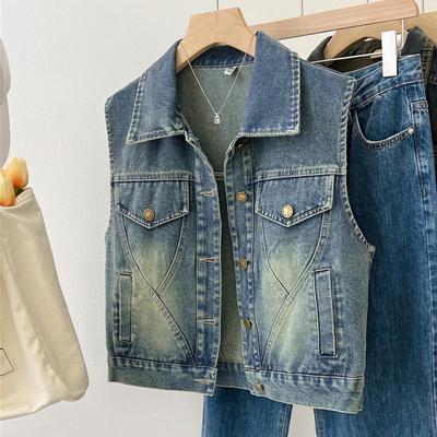 Women's Denim Vest - Spring/Autumn Casual Fashion, Loose Fit, Chic Outerwear, Petite.
