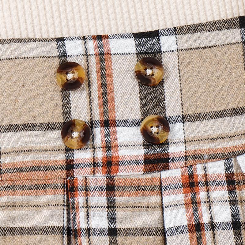 Sweet Girl's Spring/Summer Children's Lapel Bow Short-sleeved Top and Checkered Short Skirt Uniform Set