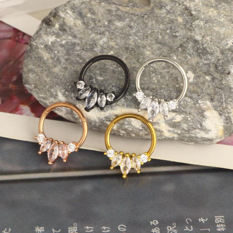 Stainless Steel Three-Petal Flower Zircon Ear Cuff & Cartilage Nose Ring