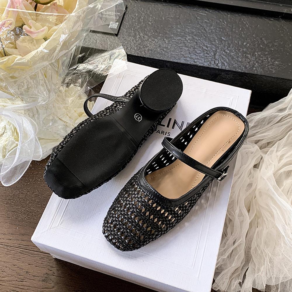 2025 New Summer Weave Slippers Cover Toe Sandals Mesh Mules Women Shoes Increase Height Heel Ladies Shoes Modern Slippers Sliver