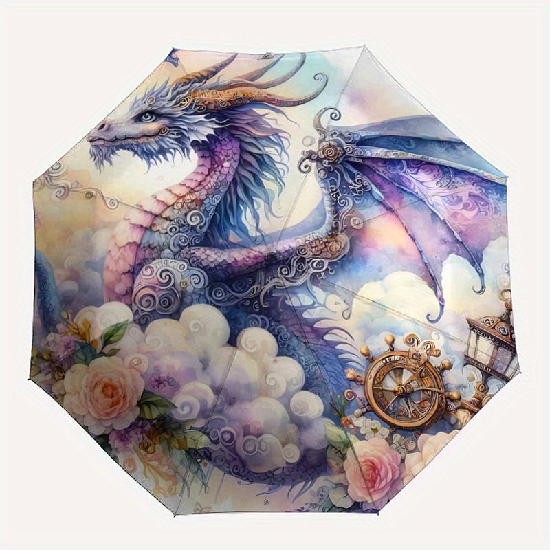 1pc Fantasy Dragon Amidst Flowers and Clouds Automatic Opening and Closing Umbrella R049