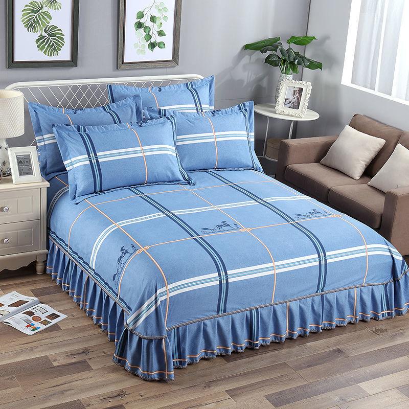 Комплект из 3 предметов, утолщенная юбка-кровать с принтом, мягкая шлифовальная пылезащитная юбка-кровать, покрывало размера King Queen с 2 наволочками