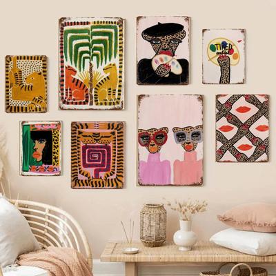Poster Segnali Metallici Vintage Egitto Antico Astratto Serpente Leopardo Poster Animali Colorati Decorazioni Murali per Soggiorno Casa Bar
