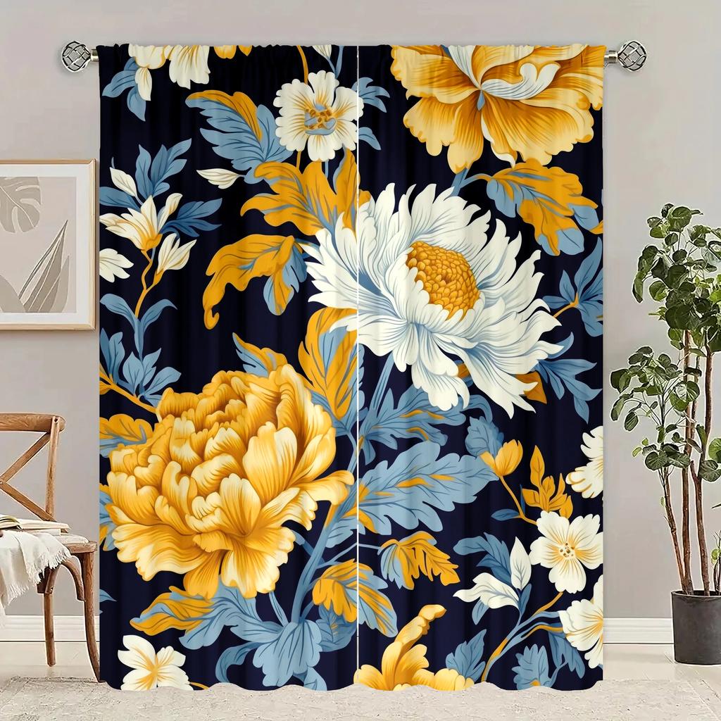 Print Curtains Piece Polyester Set Bedroom Living Room Study Window Treatment Curtain Made Of Washable Great Ready