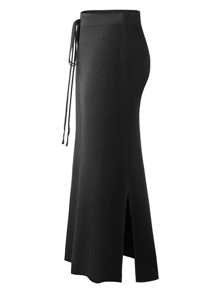 New High-Waist Slit Belt Skirt for Women: Korean Style, Slim, Temperament, Mid-Length Hip Skirt for Spring & Summer