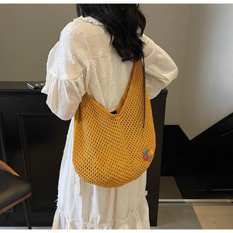 

Small Group Hollow Out Red Woven Bag Lazy Style Women s Seaside Vacation One-shoulder Commuting Cross-body 39x7x33 жовтий