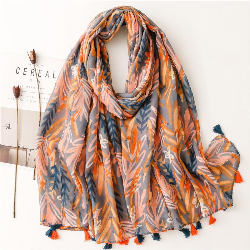 Fashion Aztec Floral Thin Tassel Viscose Shawl Scarf Lady Print Soft Pashmina Stole Wrap Snood Bufandas Muslim Hijab Sjaal