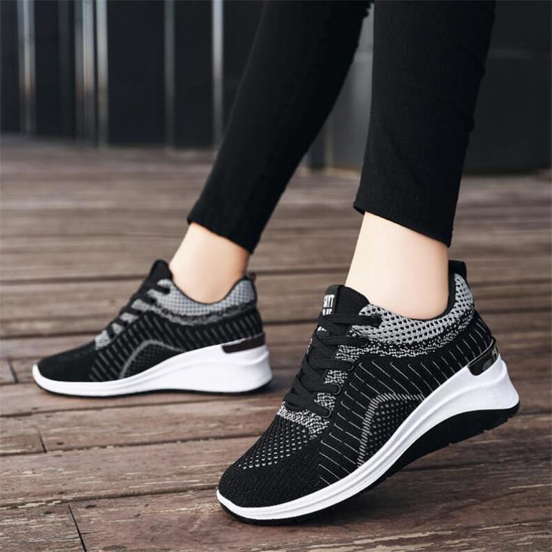 Women Sneakers Breathable Casual Running Sports Shoes Lace Up Ladies Increase Height 5cm Lightweight Female Tennis Shoes