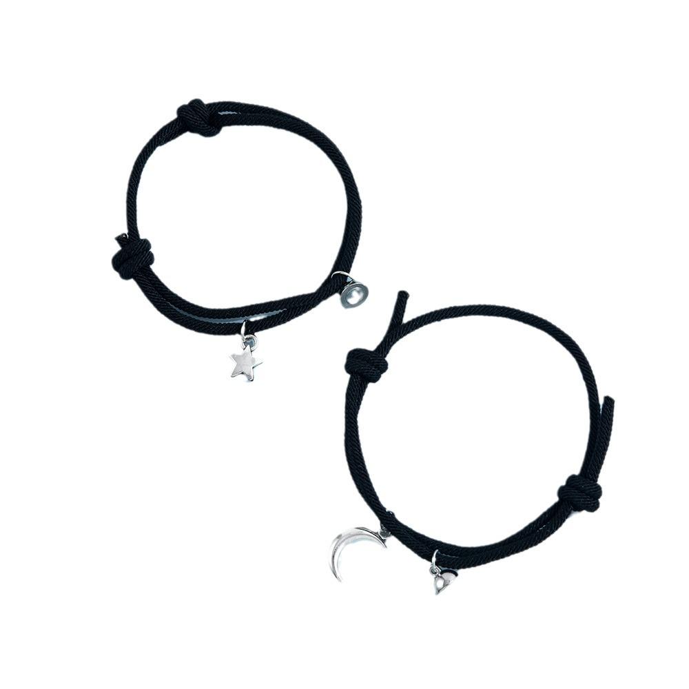 Star and Moon Magnetic Friendship Bracelet - Adjustable Handmade Rope for Couples and Friends