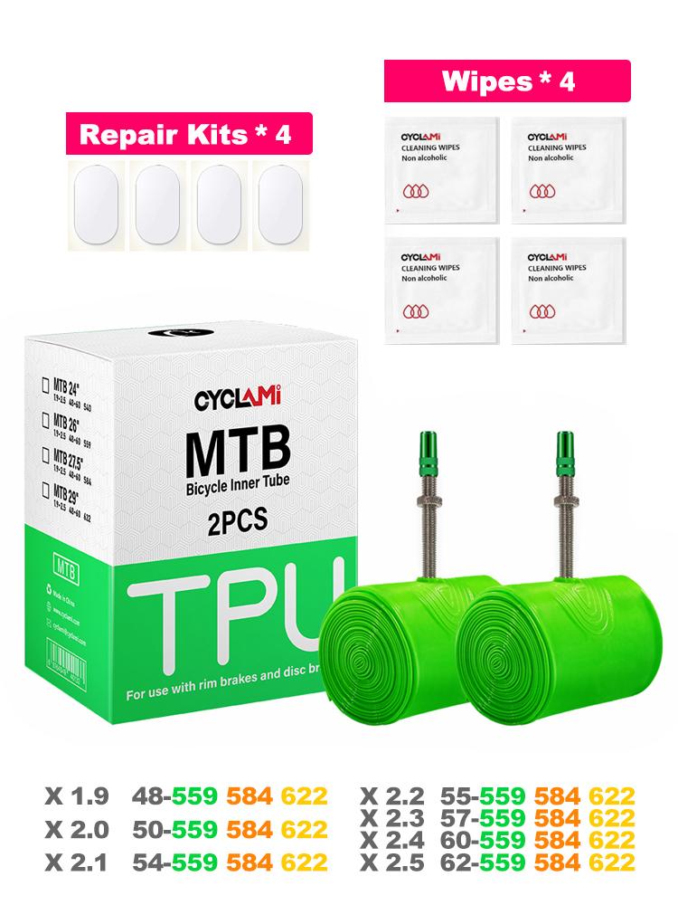 

2pcs CYCLAMI Ultralight Bike Inner Tube 26 27.5 29 Inches MTB Bicycle TPU Material Bicycle Tire 45mm French Valve FV Super Light MTB 27.5&45mm