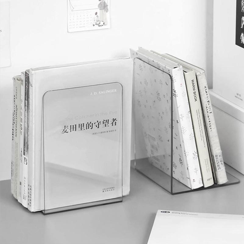 2 Pcs L-Shaped Transparent Book Ends Fall-resistant Acrylic Book Ends Clear Acrylic Bookends for Shelves Organizer
