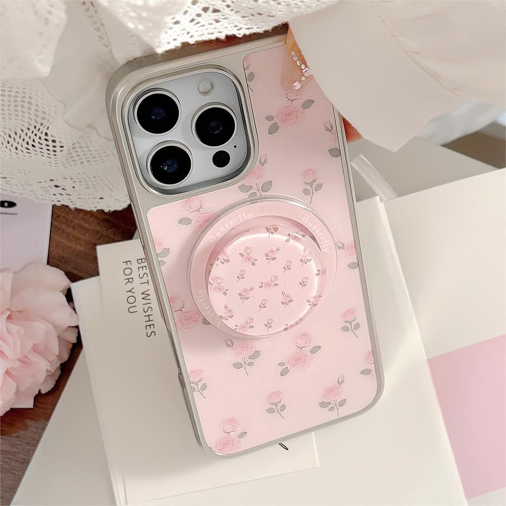 Korean for Apple 17 Promax Mobile Phone Case for IPhone 16 Magnetic 14 Pink Rose Stand 13 Hard for Huawei