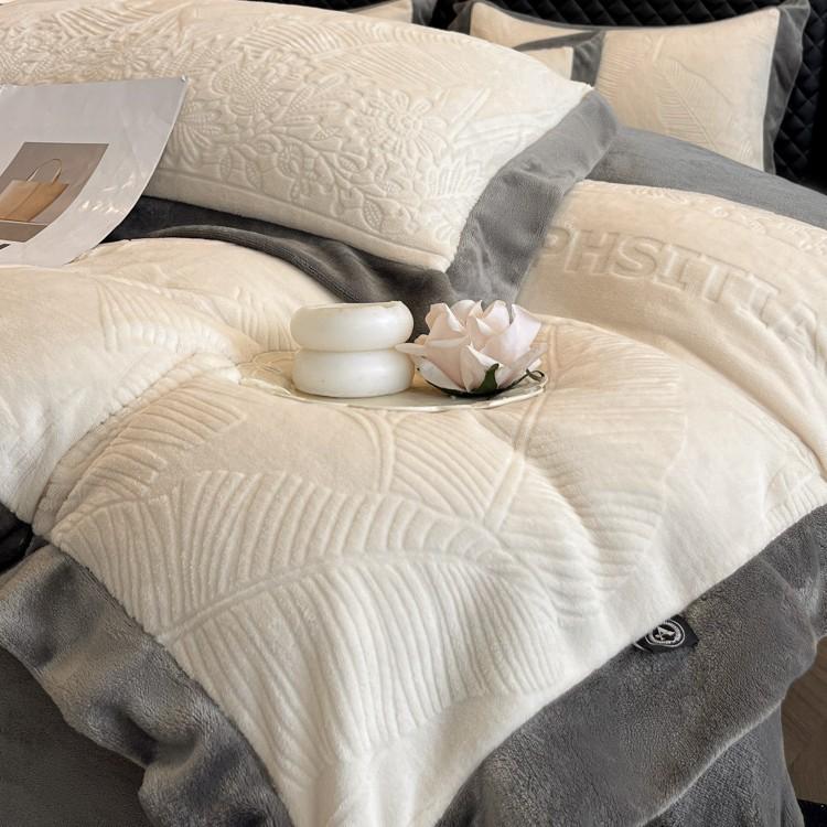 Light Luxury Embroidered Milk Fleece Bed Four-piece Set Winter Thickened Bed Sheet Quilt Cover Pillowcase