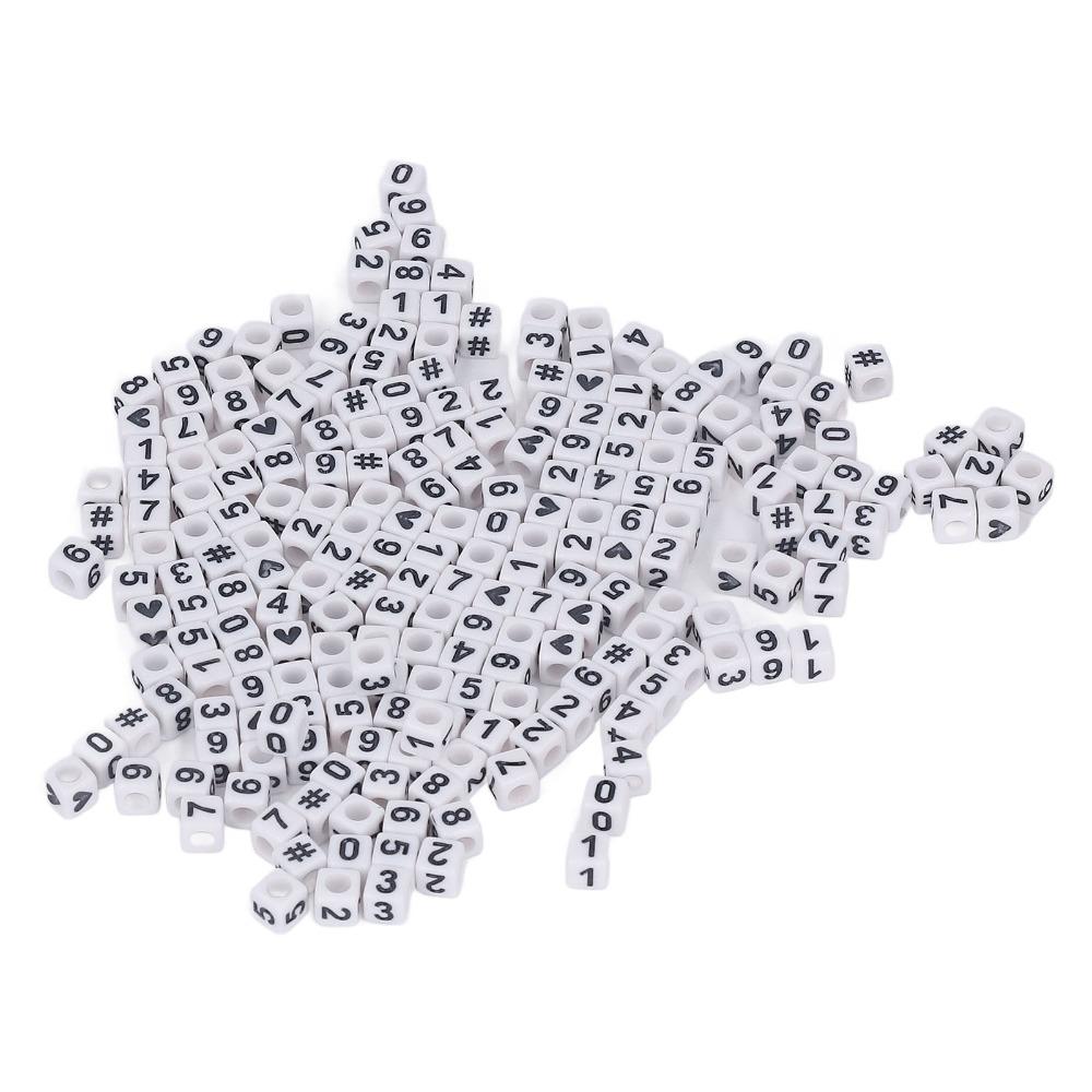 300pcs White Acrylic Number Beads Mixed Numbers 0-9 Loose Beads bulk DIY Beads  Key Chains