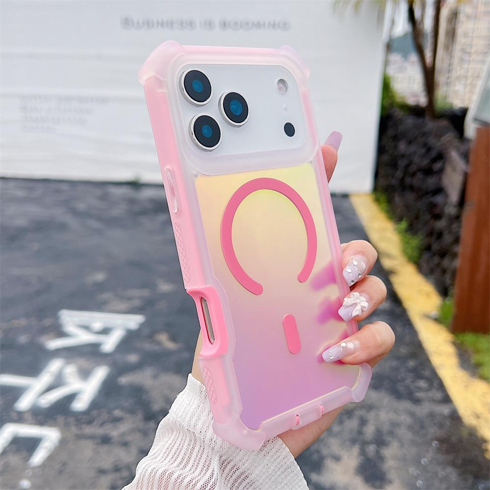 

Ударопрочный Магнитный Сверкающий Лазером Чехол для Телефона для iPhone 17 Air Pro 17 Pro Max Двойной Цветной Бампер Камеры Слой Бронирующая Крышка iPhone17