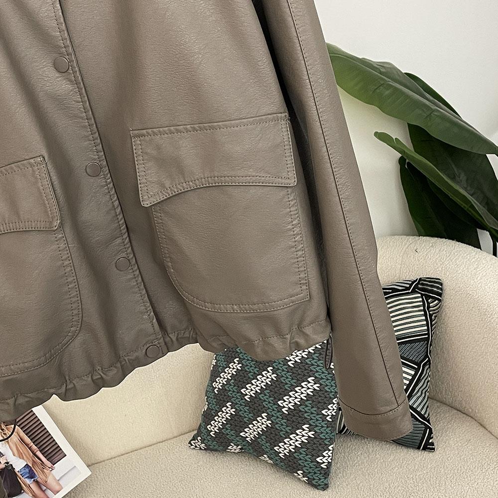 OFTBUY Women Vintage Loose Pu Faux Leather Short Jacket Casual Motorcycle Jacket Female Zipper Retro Moto Biker Coat Outwear Tops