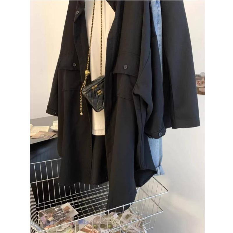 Women's Long Loose Long Sleeved Solid Color Shirt Jacket Sun Protection Windbreaker