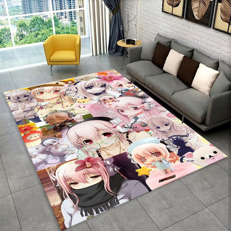 Cute Girl Super Sonico Cartoon Non-Slip Area Rug for Living Room,Bedroom,Playroom,Soft Carpet Floor Mat Home Decor Rug Kids Room