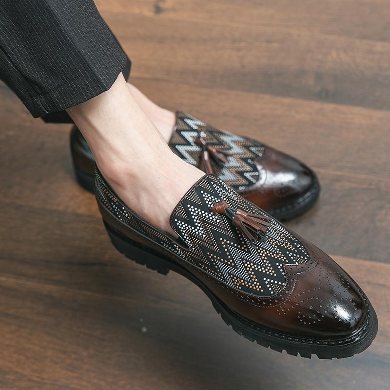 Fashion Italian Brand Handmade Leather Shoes Loafers Men's Tassel Slip-On Comfortable Casual Shoes Fashion Oxford Shoes Large Size 38-47