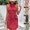 2026 Women's Summer Fashion New Style Halter Neck Zipper Sleeveless Floral Pleated Short Dress