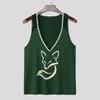 INCERUN Summer Men Deep V Neck Sleeveless Lace Hem Print Casual Tank Tops