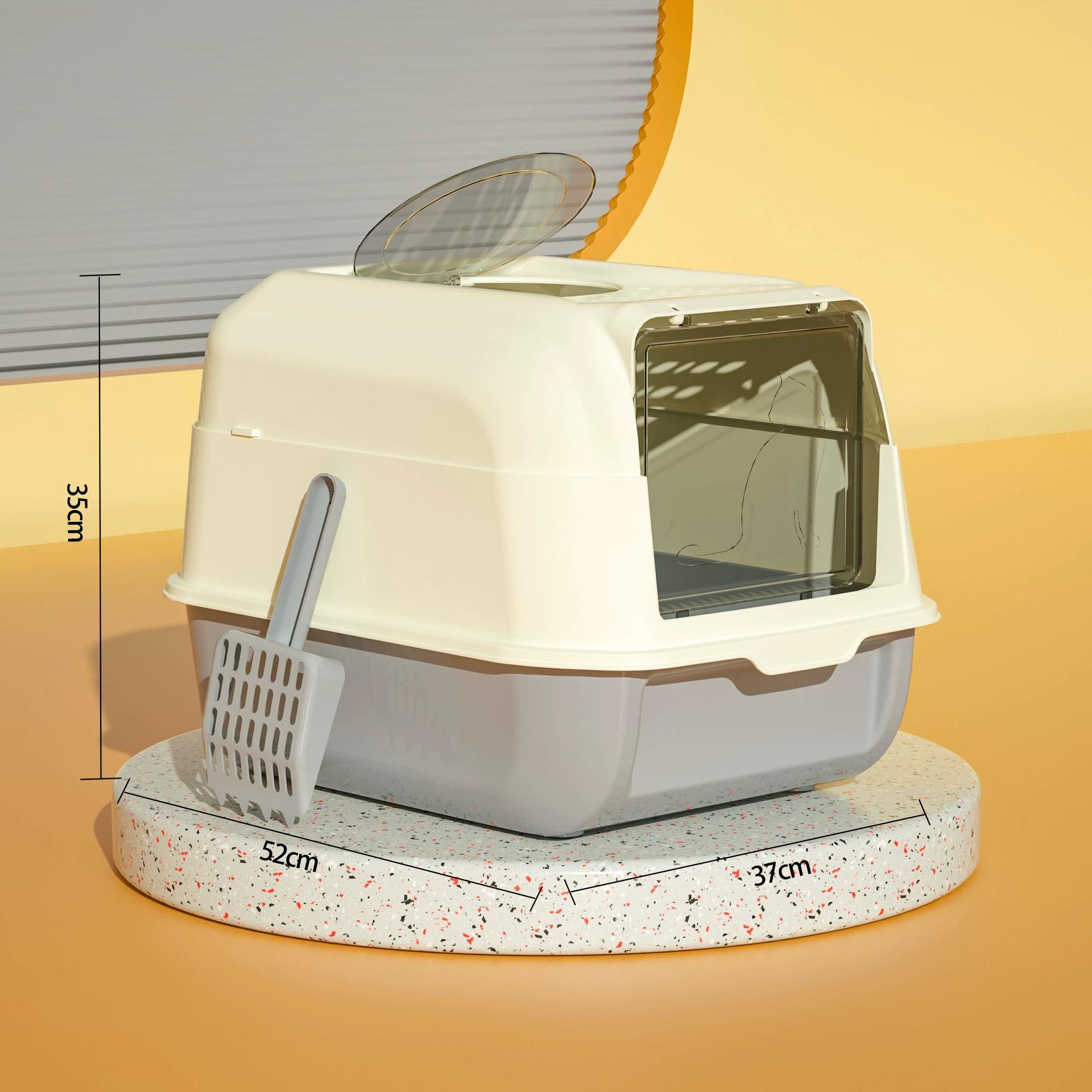 

Elegant Gray Oversized Cat Litter Box Double Door Cream Style Anti-Splash Fully Enclosed with Handle Odor-Proof for Kittens (