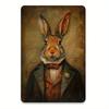 Elegant Gentleman Rabbit Vintage Metal Tin Sign: A Whimsical Wall Art Decoration for Dining Room, Home, Forest, or Garden Walls