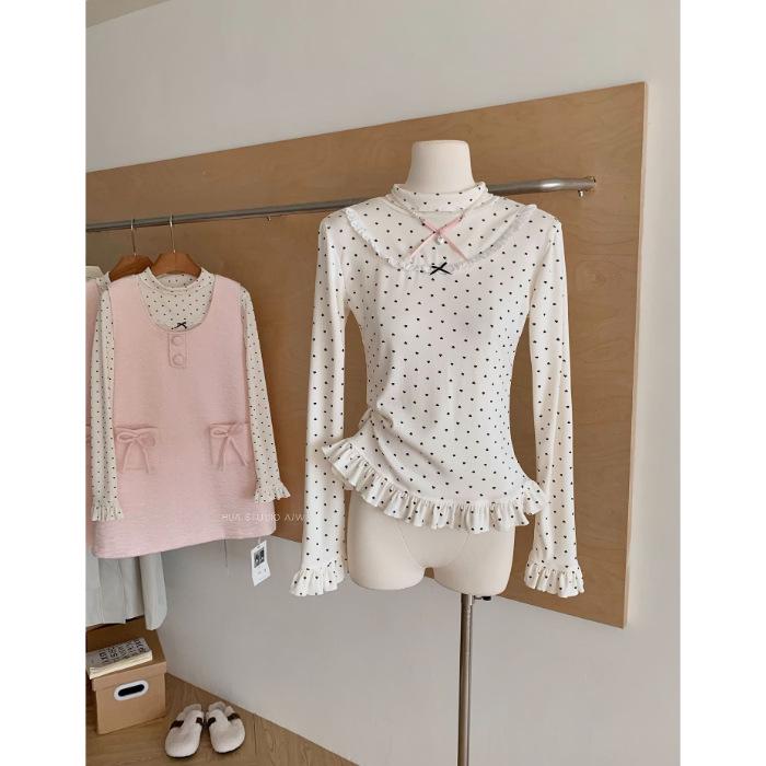 Women s Pink Woolen Vest Dress with Polka Dot High Neck Base Layer S