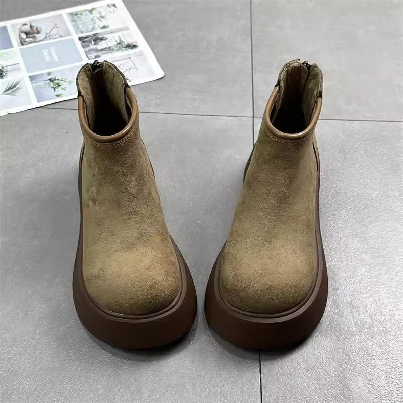 Soft Leather Version~ Frosted Big Head Thick-soled Muffin Martin Boots Women's 2025 New Autumn and Winter Cigarette Tube Chelsea Short Boots Tide