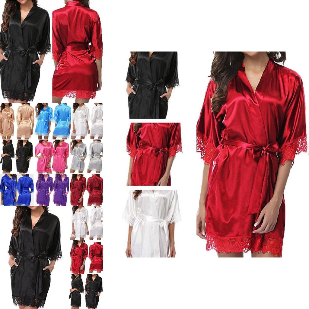 Womens Plain Silk Satin Robes Bridal Wedding Bridesmaid Bride Gown Bath Robe