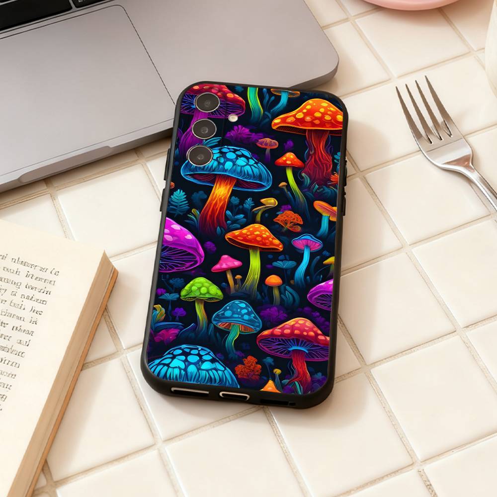 Trippy Psychedelic Mushrooms phone Case For Samsung Galaxy A73,A72,A71,A70,A53,A52,A51,Others Soft Black Shell