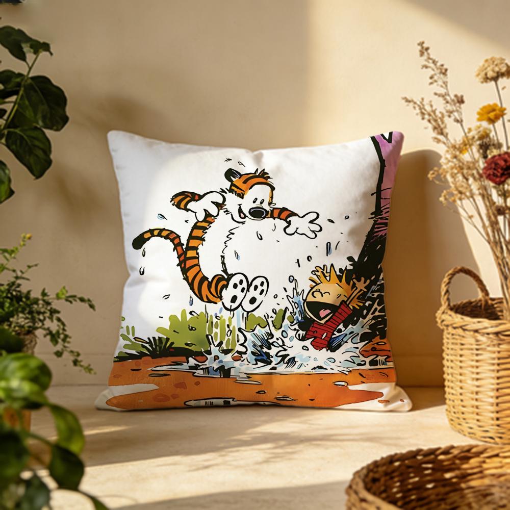 Stylish CCalvin and Hobbesful Cushion Cover Versatile DoubleSided Pillow Case Fit for Sofa Bed Car Daily Decor