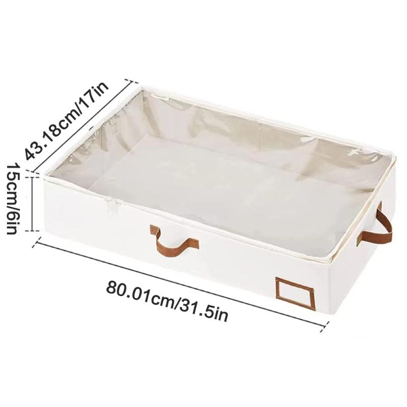 Foldable Under Bed Storage Box for Clothing and Bedding Clothes Organizer with Front and Side Handle and Label Holder