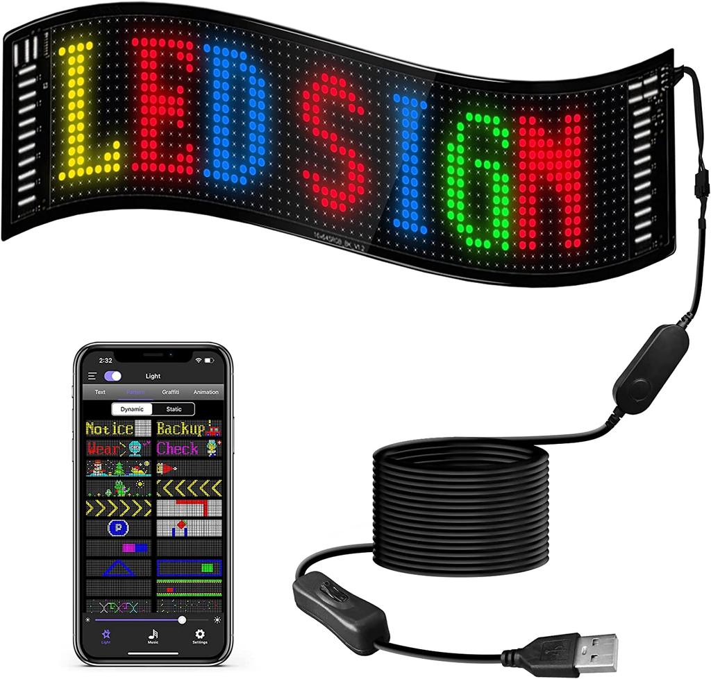 LED-Matrix-Pixel-Panel, USB 5 V, flexibel adressierbares RGB-Muster, Graffiti-Lauftext-Animationsanzeige, Autogeschäft, Bluetooth-App