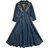 Johnature Vintage Chinesischen Stil Stickerei Baumwolle Einreiher Kleid Frau Frühling V-Ausschnitt Lange Ärmel A-Linie Kleid