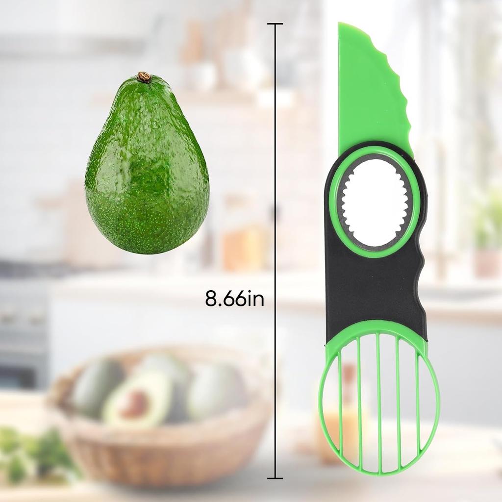 3 In 1 Avocado Slicer Tool with Stainless Steel Pitter, ABS Non-Slip Grip Cutter for Splitting, Pitting and Slicing