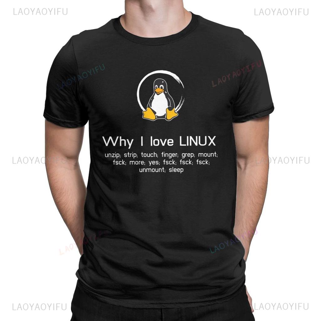 Camiseta Pinguim Linux Algodão Premium Roupa Masculina Lazer Harajuku Manga Camisetas Estéticas Camisetas Vintage Humor Streetwear