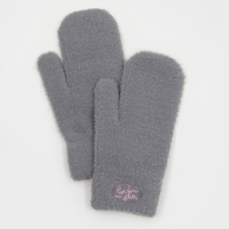 RECLOW FLUFFY LOGO MITTEN GLOVE CHARCOAL