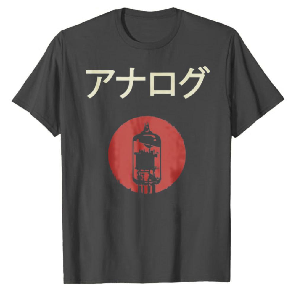Analog Vacuum Tube Japanese Katakana Text Red Circle Logo Cotton Tshirt Audiophile Retro Streetwear Loose Short Sleeve Daily Tee
