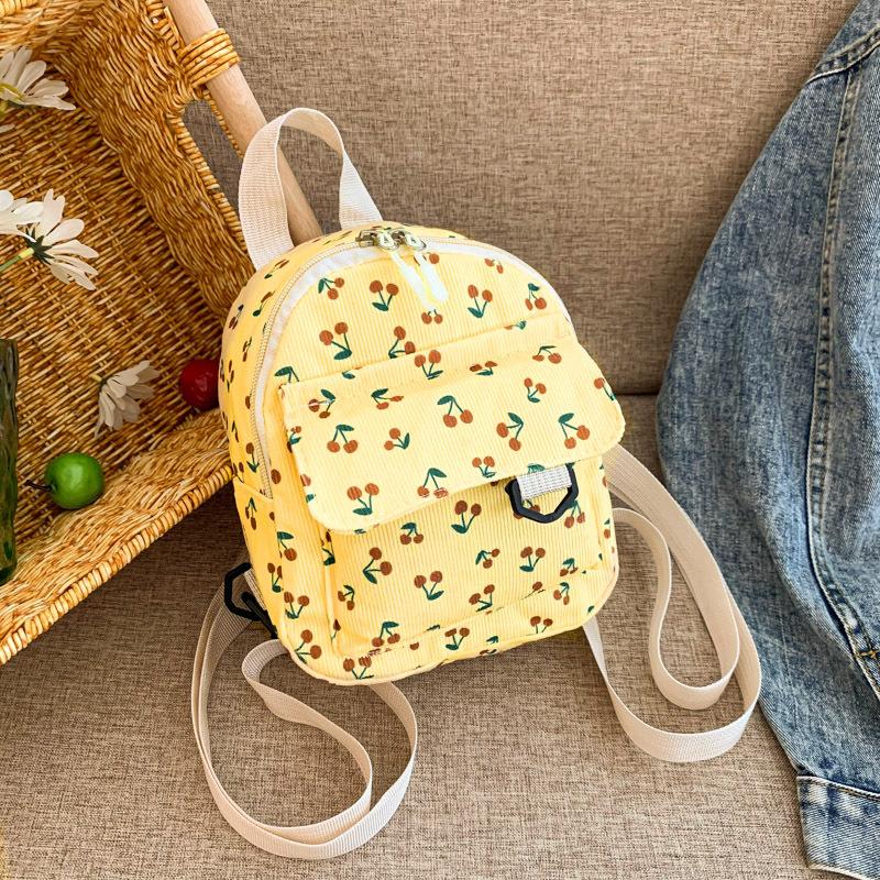 Corduroy Bag Cherry Print Small Fresh Lightweight Backpack Velvet Shoulder Sweet Cute Girl Backpack