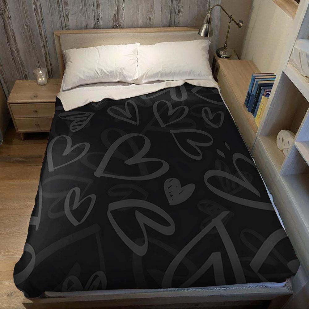 Hand Drawn Outline Heart Flannel Blanket Perfect for Sofa Office Bed Travel Sleep Read Relax Camping Four Season Use