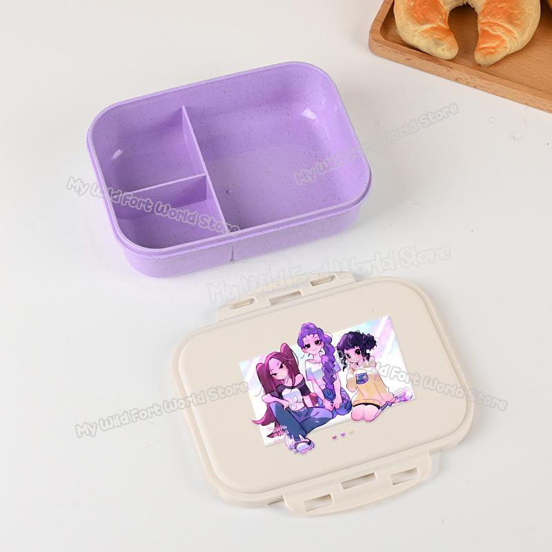 Kpop Lovci Démonů Krabička na oběd pro kluka holku Roztomilá Mira Zoey Jinu Přenosná plastová Bento krabička s nádobím na jídlo ovoce