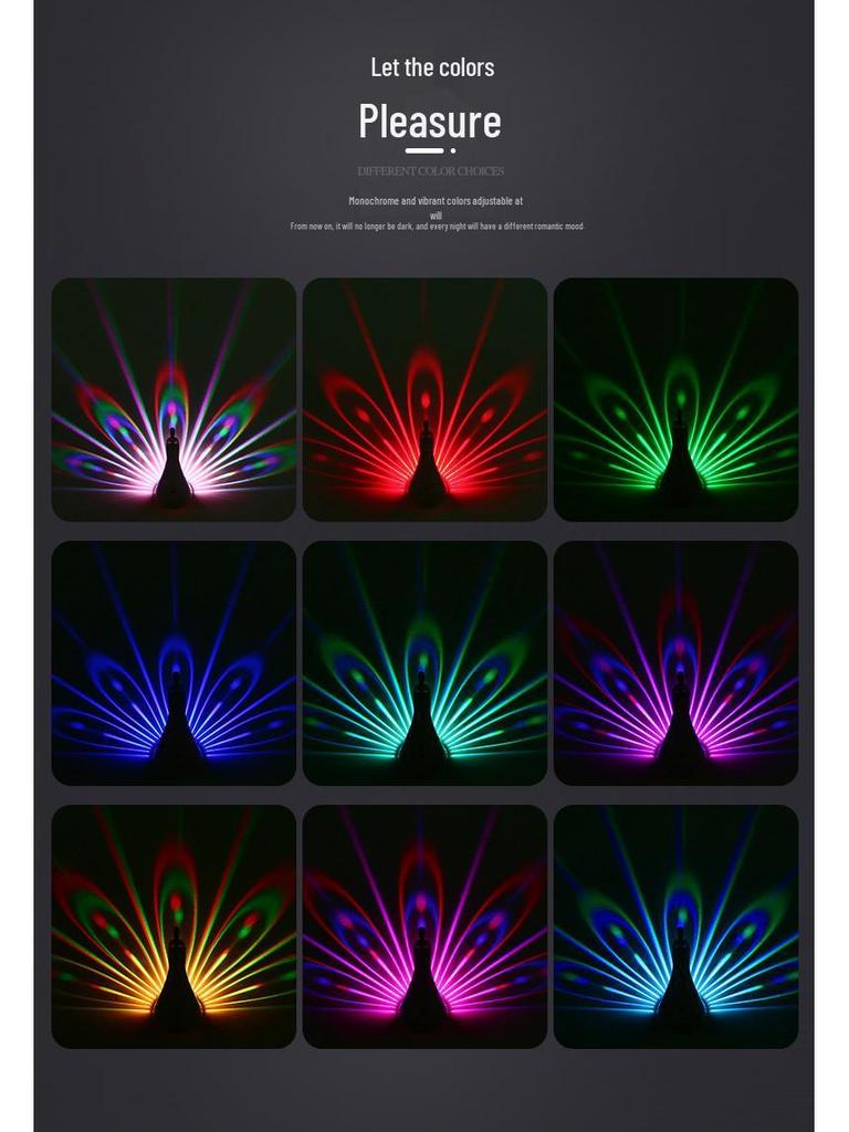Peacock Projector Night Light: Remote-Controlled, Wall Hanging, Colorful Atmosphere for Bedside or Birthday Gift.