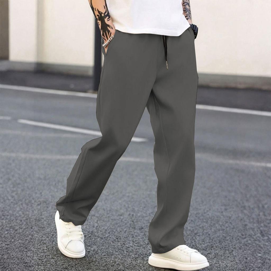 Men's Casual Elastic Waistband Drawstring Breathable Color Pants