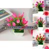 Cherry Plastic Lily Blossom Rose Flowers Potted Plant For Decor Home